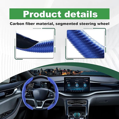 2pcs Carbon Fiber Anti-Skid Steering Wheel Cover, Anti-Skid Steering Wheel Cover/Segmented Steering Wheel Protector/Car Interior Accessories for Men/Women - Durable(Blue)