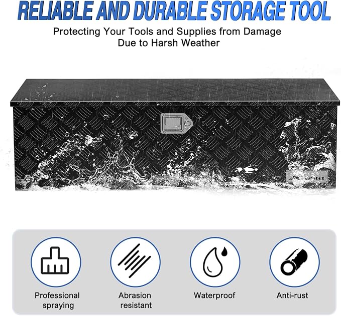 Nilight 44 Inch Truck Tool Box Heavy Duty Aluminum Stripes Plated Pick Up Truck Bed Toolboxes 44"x15"x15" Waterproof Storage Organizer for Bed of Truck RV Trailer with Side Handle Lock Keys, Black