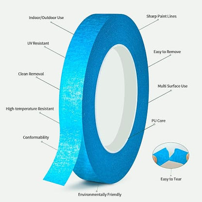 6 Rolls Pinstripe Tape Fine Line Masking Tape 1/16", 1/8", 1/4", 3/8",1/2", 3/4" - Thin Painters Automotive Paper Tape for DIY, Car, Auto, Paint, Art, Tumblers, Pottery, Model Building, Wall