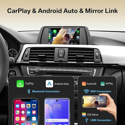 Linux CarPlay Retrofit Kit for BMW CIC System 1s 3s 5s 6s X1 X3 X5 X6 Z4,E60/E61/E81/E90/F07/F10/F11 2008-2012,E84/E71/F25/E70 2009-2013, Decoder Box, Support Android Auto, Mirrorlink, OEM Knobs & SWC