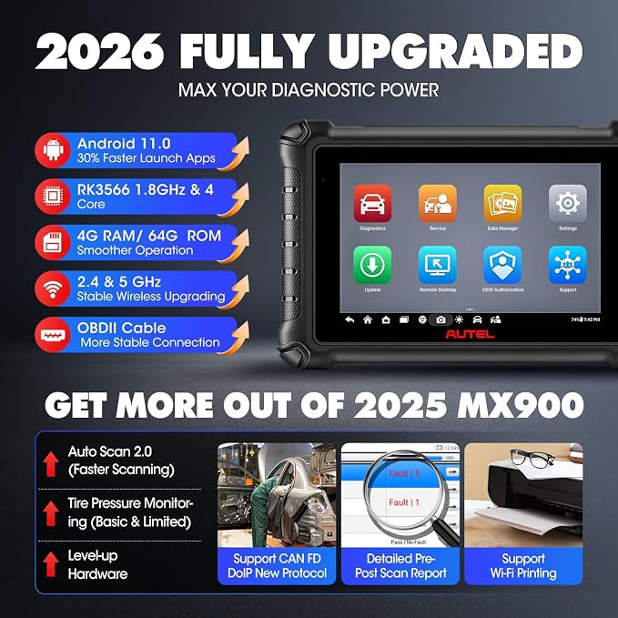 Autel Scanner MaxiCheck MX900, 2026 Bidirectional OBD2 Diagnostic Scan Tool with CAN FD DOIP, 8In US Ver. of MaxiCOM MK900 MK900BT V2.0 of MK808S MK808 MK808BT MX808S, 3000+ Active Test, 40+ Service