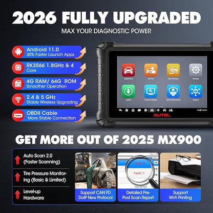 Autel Scanner MaxiCheck MX900, 2026 Bidirectional OBD2 Diagnostic Scan Tool with CAN FD DOIP, 8In US Ver. of MaxiCOM MK900 MK900BT V2.0 of MK808S MK808 MK808BT MX808S, 3000+ Active Test, 40+ Service