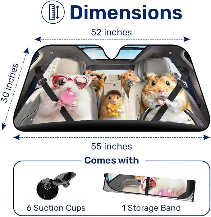 GENANY Cute Hamster Windshield Sun Shade for Car SUV Truck (55x30 Inches),Sun Shade Windshield, Shades for Front Windows, Auto Gift, Cute Car Decor