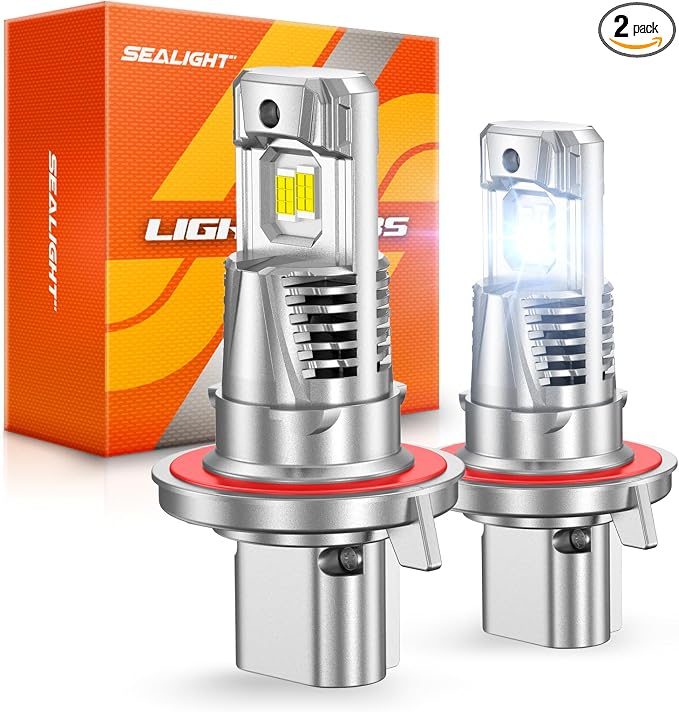 SEALIGHT H13/9008 LED Light Bulb, 9X Brighter than Stock Bulbs, 1:1 Real Size 9008 Light, 6500K Cool White with Fan, Pack of 2