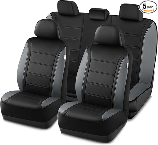 Road Comforts Leather Seat Covers, Breathable Car Seat Covers Full Set for Men,Airbag Compatible, Automotive Seat Covers Set Universal Fit Most Cars,Vans,Truck,SUV