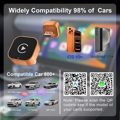 Wireless CarPlay Adapter for Apple iPhone & Android Auto, Mini CarPlay Adapter Convert Wired to Wireless,Plug & Play, Auto-Connect, No Delay, BT 5.4, 2.4G/5G WiFi [2026 Upgraded]