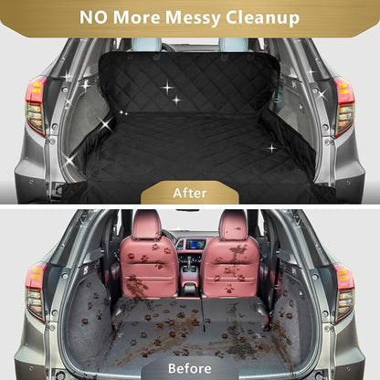 F-color SUV Cargo Liner for Dogs, Upgraded Extra Large Water Resistant Pet Cargo Cover Dog Seat Cover Mat for SUVs with with Bumper Flap for Full-Size SUVs Vans, Black