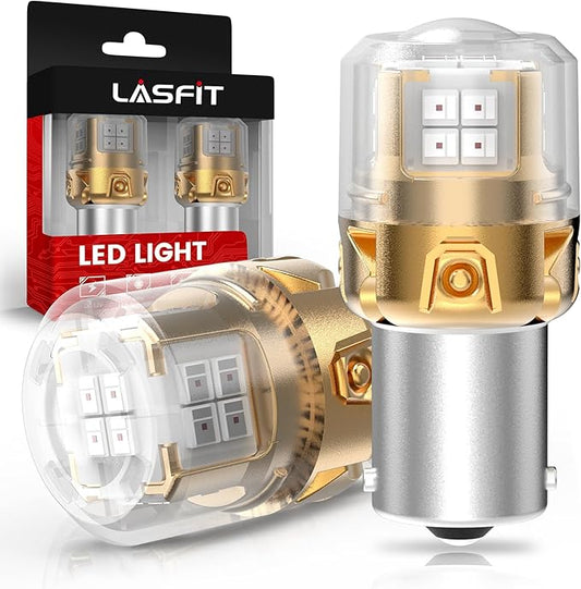LASFIT 1156 LED Bulb Red for Brake Light Bulb Tail Lights, Upgrade 500% Super Bright 1141 7506 BA15S P21W 1073 LED Lamps with Projector Lens Replacement 3rd Brake Stop Lights, (2-Pcs)