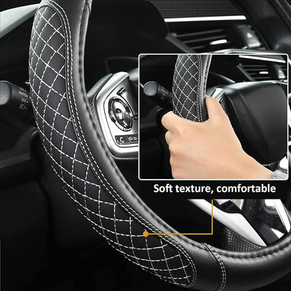 West Llama Customized Auto Car Steering Wheel Cover for Toyota Rav4 Corolla Camry Highlander (Diamond Quilted-Black+Gray-Standard Size)