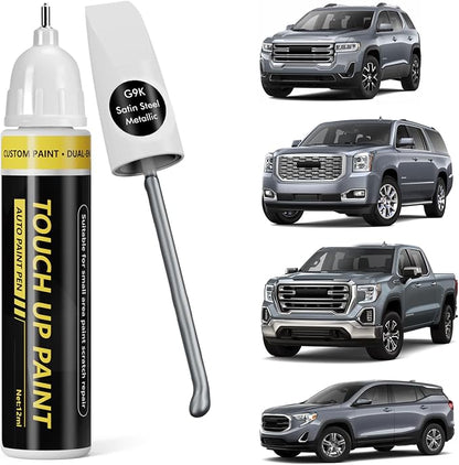(Satin Steel Metallic (G9K) Car Touch Up Paint for GMC, Car Paint Scratch Repair Kit, Quick & Easy Solution, 2 in 1 Scratch Remover Pen with Color-Matched