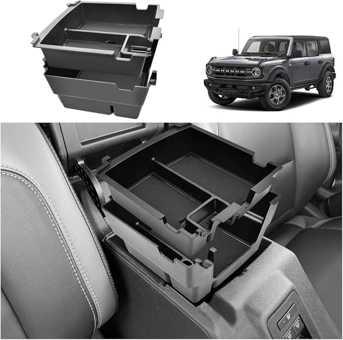 GZSH 2025 Upgrade Double-Layer Center Console Organizer fit for 2025 2026 Ford Bronco 4 Door Full Size |Not for Sport Model| Not for 2 Door Not for manual transmission