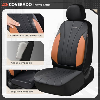 Coverado Car Seat Covers， 2 Front Seats Waterproof Nappa Leather Automotive Seat Protectors, Front Luxury Mesh Seat Covers, All-Weather Universal Fit for Most Cars SUVs, Trucks, Blue&Black