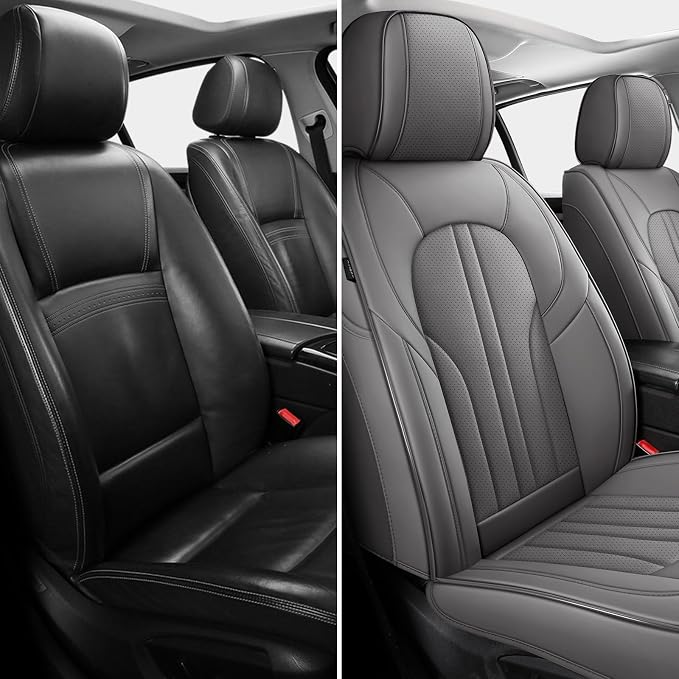 MINGBRON Car Seat Covers Front Seats, Comfortable Leather Car Seat Covers, Waterproof Front Seat Covers for Cars, Luxury Automotive Seat Protecor Covers for Most Sedans SUV Pick-up Truck (Gray)