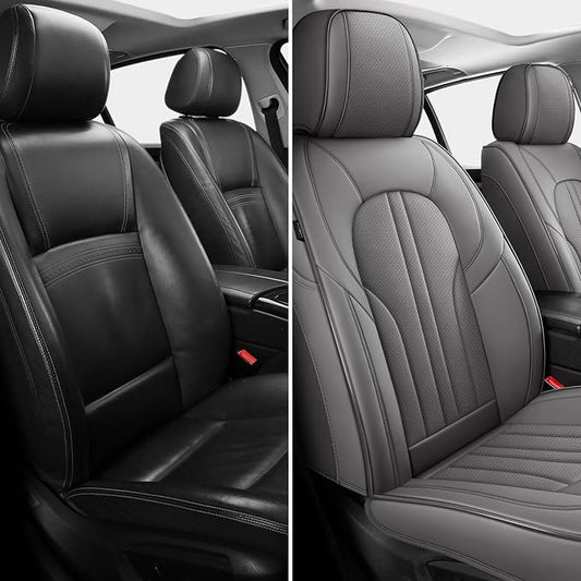 MINGBRON Car Seat Covers Front Seats, Comfortable Leather Car Seat Covers, Waterproof Front Seat Covers for Cars, Luxury Automotive Seat Protecor Covers for Most Sedans SUV Pick-up Truck (Gray)