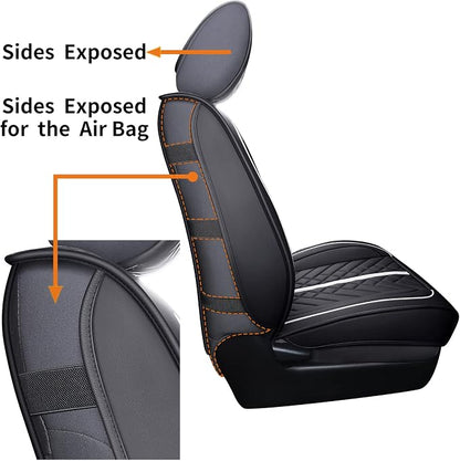 Tomatoman Tacoma Seat Covers Custom Fit for Tacoma 2005-2023 2024 2025 2026 Truck Access Crew Double Cab TRD Offroad Limited SR5 V6 Pickup Waterproof Faux Leather Car Cushions(2 PCS Front/Black-White)