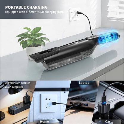 Cordless Handheld Vacuum, Lightweight Portable Hand Vacuum Cleaner with LED Light,Rechargeable Hand Held Vacuum with One-Touch Empty, Powerful Suction for Office, Home,Car, Inky