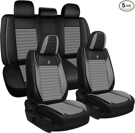 Seat Covers Full Set Fit for Nissan Rogue 2015-2026, Breathable and Comfortable Leather Car Seat Cover, Standard Waterproof Cushion Cover Auto Interior Accessories (Black Gray)