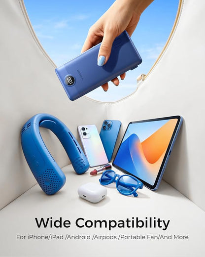 VEGER Portable Charger with Built-in AC Plug and Cables, All in One 10000mAh Ultra Slim Power Bank Emergency Fast Charging for Travel Battery Pack Compatible with iPhone, Samsung, Android, Navy