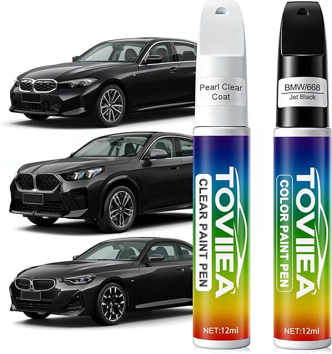 Jet Black(668) Touch Up Paint Compatible with BMW,2-In-1 Car Scratch Remover Pen,Car Paint Scratch Repair Kit for Scratches,Chips & Nicks,2-PCS SET