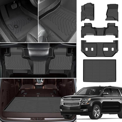 Floor Mats for Chevy Suburban 2015-2020, for GMC Yukon XL(with 2nd Row Bench), 7 Seats, 1st & 2nd & 3rd Row &Cargo Mat, TPE Non-Slip Waterproof Summer Winter Chevrolet Suburban Car Accessories