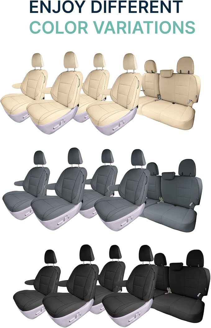 FH Group Custom Fit Car Seat Covers Specifically Made for 2011-2020 Toyota Sienna 7 Passenger, Car Seat Cover Full Set, Automotive Seat Covers in Black Faux Leather, Waterproof and Washable