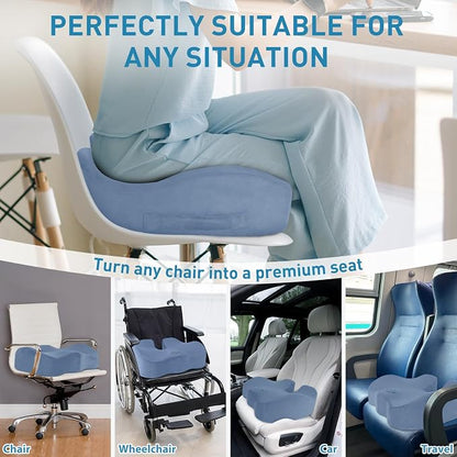 BlissTrends Extra Thick Seat Cushion for Office Chair & Car Seat,LightBlue | Tailbone & Sciatica Relief, Ergonomic Support, High-Density Memory Foam, Comfort for Extended Sitting