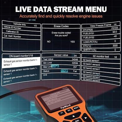 OBD2 Scanner Diagnostic Tool, Check Engine Code Reader with 35901 DTC Lookup, Mode 6 & 8, I/M Readiness for All OBDII Cars Since 1996 (Yellow)