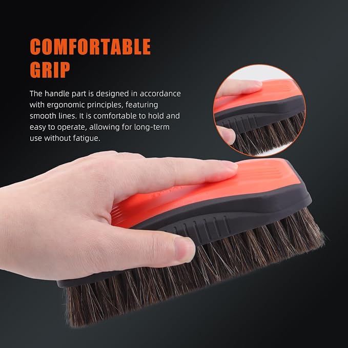 Leather Cleaner Brush, SPTA 2Pcs Fine Long Bristle Horse Hair Brush for Car Detailing,Ideal for Car Interiors,Furniture, Sneakers, Boots,and More -Safe for Natural, Synthetic, Faux, and Pleather