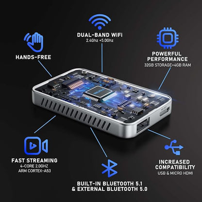 VNILRGLE 4-in-1 Wireless CarPlay Adapter & Android Car Wireless Adapter, Compatible with Streaming Services Like Netflix and YouTube, Split-Screen and Mirroring Functions(Silver)