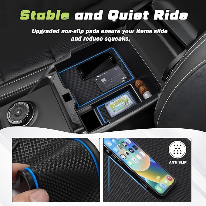 Sunsdrew Center Console Organizer Compatible with 2024-2026 Ford Ranger, Armrest Storage Box Insert with 2 Color Mats, Ford Ranger Accessories - ONLY FIT Electric Handbrake Version
