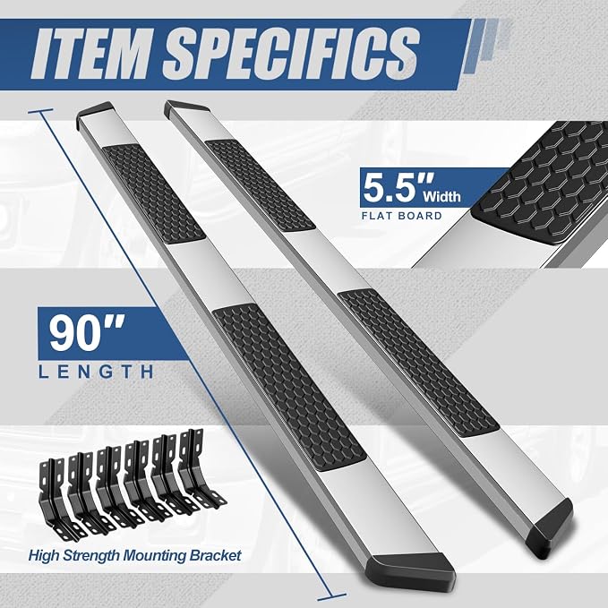Auto Dynasty Running Boards Compatible with 1999-2016 Ford F250 F350 F450 F550 Super Duty Crew Cab, Stainless Steel Side Step Rail Nerf Bar, 5.5 Inches Step Bars, Polished Chrome