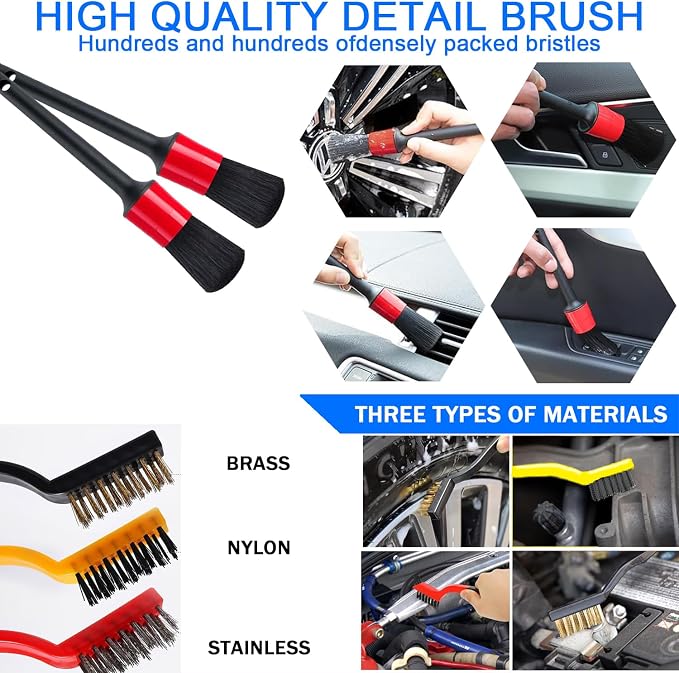 Car Wash Kit with High Power Handheld Vacuum Car Wash Detailing Mop kit | Car Cleaning Kit Detailing Brush Safety Hammer Car Wash Brush Microfiber Gloves Washing Sponge fo Car Washing Kit