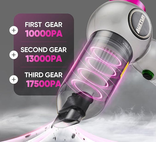 Handheld Vacuum Cleaner Cordless - 17500PA Strong Suction Rechargeable, 3-Speed Adjustable Portable Mini Dust Buster for Pet Hair, Car Detailing, Home, Office & Car Cleaning