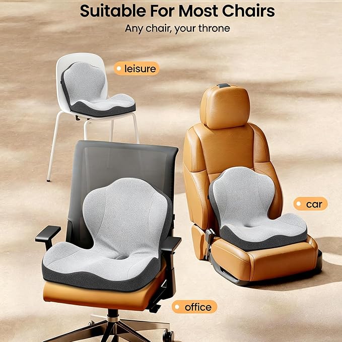 Car Seat Cushions for Driving, Dual-Layer Memory Foam Seat Cushion with Lumbar Support, Ergonomic Truck Seat Cushion & Office Chair Cushion for Wheelchair, Gaming Chair & Sofa