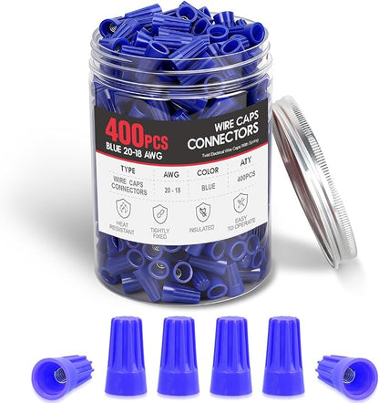 Nilight 400PCS Blue Wire Connectors Kit 20-18 AWG Electric Wire Caps Insulating Insert Twist Electrical Wire Terminal with Spring for Connect Electrical Wiring Automotive Car Truck Boats Marine