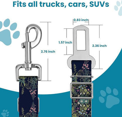 Adjustable pet cat and Dog car seat Belts. The Lanyard is Flexible and Adjustable from 20 to 33 inches(White Flowers + Black Flowers)