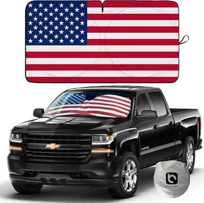 IC ICLOVER American Flag Windshield Sun Shade, 240T Polyester Car Sun Visor Blocks Heat and UV Rays Sun Protection, Foldable Sun Shield Keeps Your Vehicle Cool (Medium 59x33in)