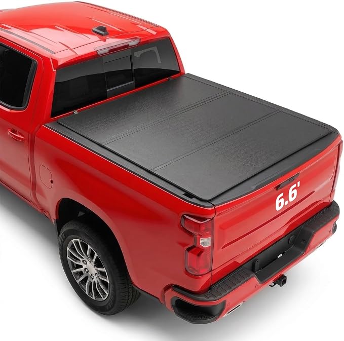 BDFHYK Hard Tri-Fold Tonneau Cover for Chevy Silverado 1500 2014-2019 for GMC Sierra 2500/3500HD 2015-2018 6.6 FT / 6'8" Bed, Waterproof with Anti-Theft Lock for Camping & Work Trucks