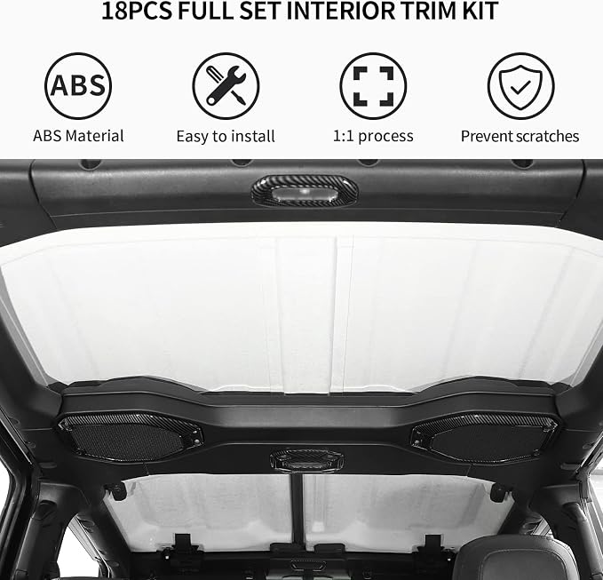 21PCS Full Set Interior Trim Kit for 2018-2023 Jeep Wrangler JL JLU,Side Outlet Door Handle Bowl Roof Reading Light Cover Trim (Carbon Fiber)