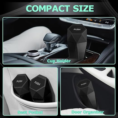 Car Trash Can with Lid, Leakproof Automotive Portable Trash Bin, Diamond Design Easy to Clean Plastic Desktops Dustbin Organizer for Car Home Office with 90pcs Trash Bags
