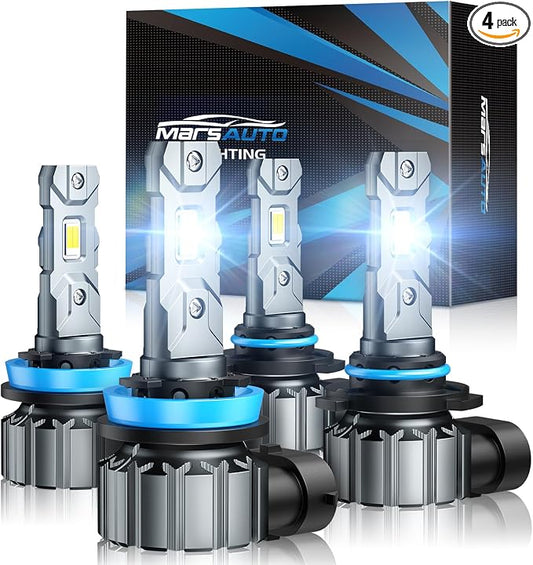 Marsauto M1S 9005 H11 Fog Light Bulbs Combo 4-Pack, 80000LM 6000K Cool White, Plug and Play Direct Fit, 1:1 Halogen Size, 80,000+ Hours, CANbus Error-Free for 99% Vehicles