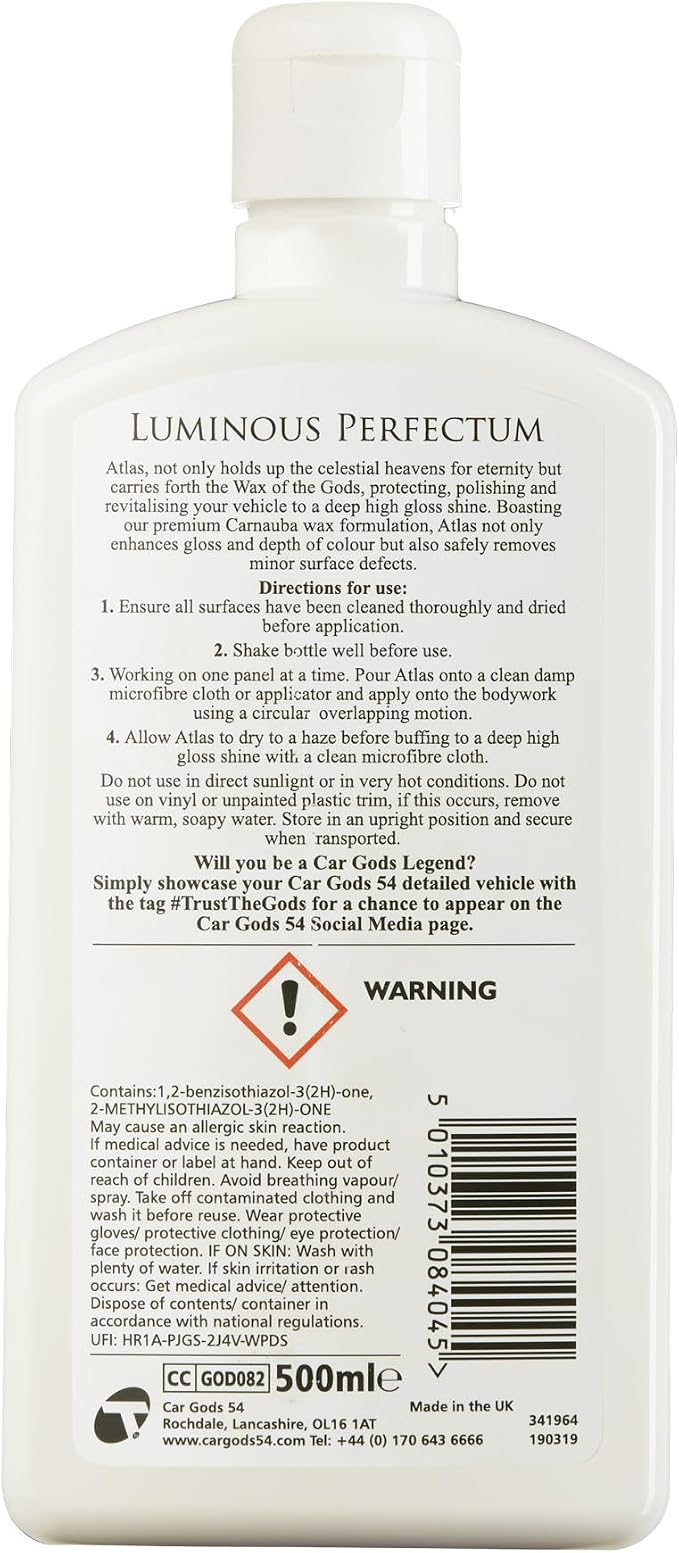 Car Gods Wax of the Gods Ultimum Perfectum, 17fl Oz - High Gloss Vehicle Carnauba Wax Removes Minor Surface Defects Super Smooth Finish Hydrophobic Protection Beading Water Repelling Dirt Easy Use