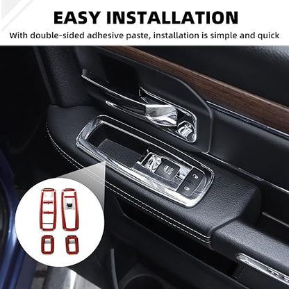 Window Lift Switch Cover Interior Button Trim Kit for Dodge RAM 2010-2017/for 2011-2021 Dodge Charger Durango（Chrome