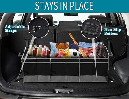 Trunk Organizer with Cooler, Collapsible Trunk Storage Container with Non Slip Bottom Strips, Large Multi-Compartment Waterproof Car Trunk Organizer Groceries for Vehicle Sedan, Suv, Truck,Van(Black)