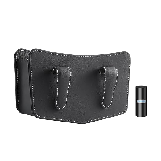 Car Trash Can Small Leather Vehicle Trash Bin Car Dustbin Garbage Organizer Holder with Trash Bag Foldable Mini Cars Storage Bag Container for Auto SUV Van Trucks (Black,Clip on)