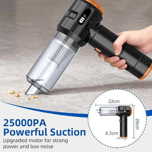 Sycoodeal Handheld Car Vacuum Cleaner, 25000PA Strong Cyclonic Suction Portable Mini Vacuum Cordless with Digital Display Lightweight Handheld for Pet Hair, Car, Home, Office, Kitchen (Orange)