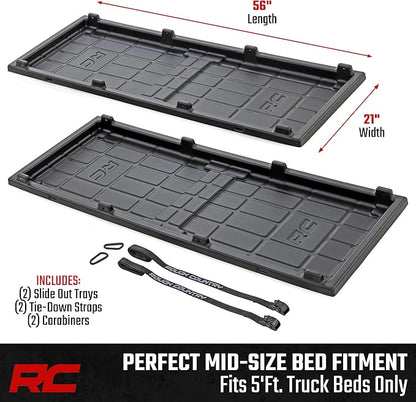 Rough Country Slide-Out Truck Bed Cargo Tray - Mid-Size Bed Organizer for 5' & Shorter Beds, Heavy-Duty Polyethylene, UV-Protected, Easy Tailgate Access