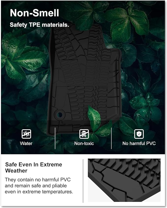KIWI MASTER Floor Mats for 2014-2017 Jeep Wrangler JK 2-Door, Custom Fit All Weather Car Mats, Heavy Duty TPE Floor Liners, Front & Rear 2 Row, Black
