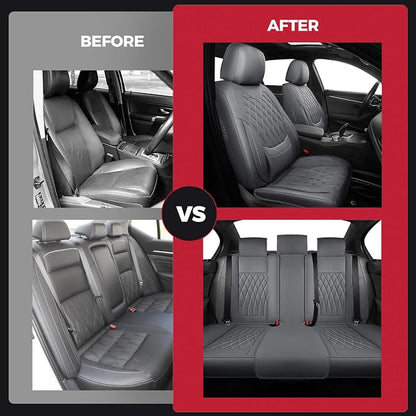 FREESOO Gray Car Seat Cover Full Set - Faux Nappa Leather Seat Covers for Cars, Luxury Breathable Waterproof Front Seats Cushion Protectors with Lumbar Support, Universal Fit for Sedans SUVs Pickups