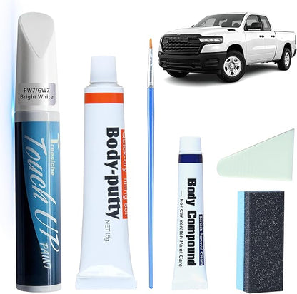 PW7 / GW7 Bright White Touch Up Paint for Dodge Ram, Car Paint Scratch Repair Kit, 2 in 1 Scratch Remover Pen with Color-Matched Rapid Drying of Paint Coating